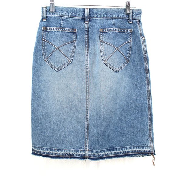 Vintage GAP Denim Skirt Light Wash Raw Hem Western Stitch 100% Cotton No Stretch - Picture 2 of 11